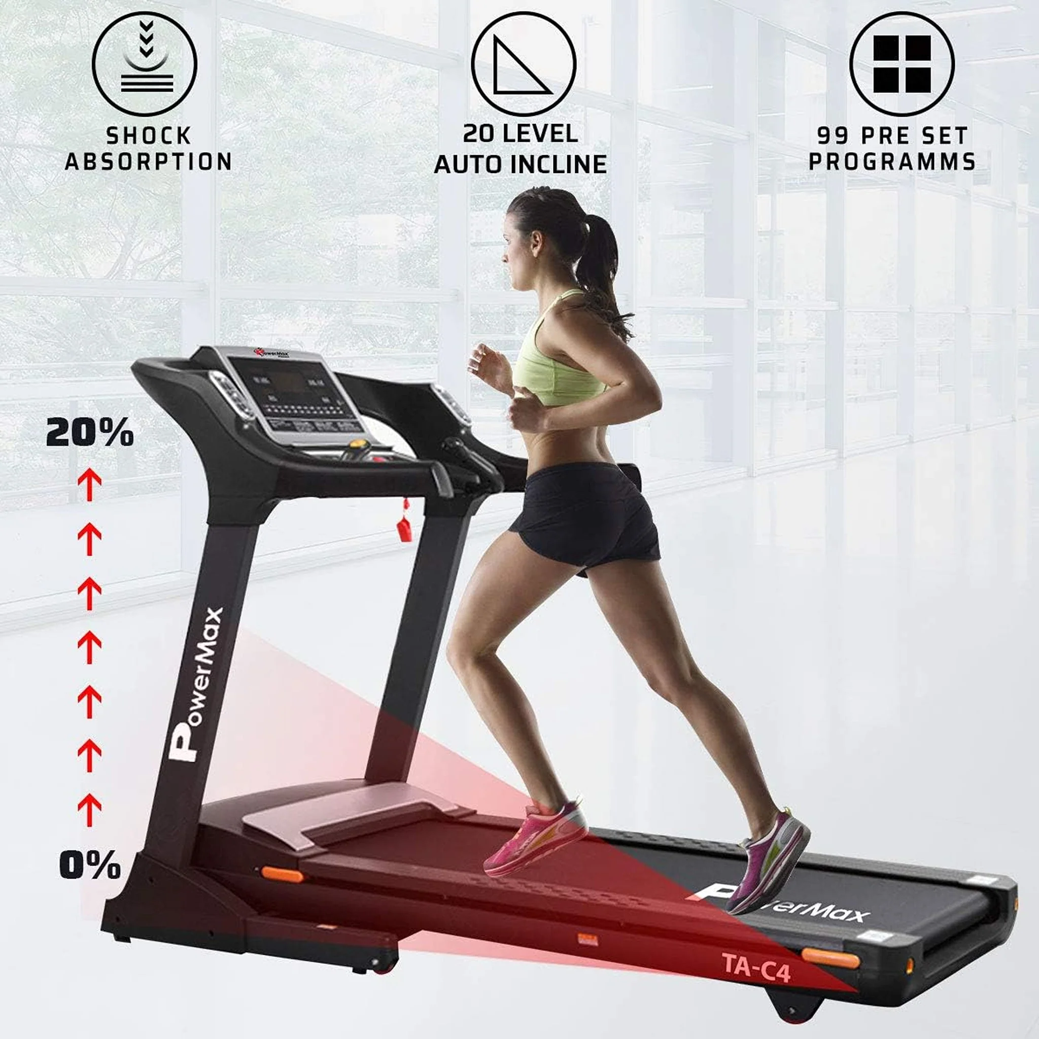 PowerMax Commercial & Automatic Incline Motorized Treadmill, TA-C4 - Image 5