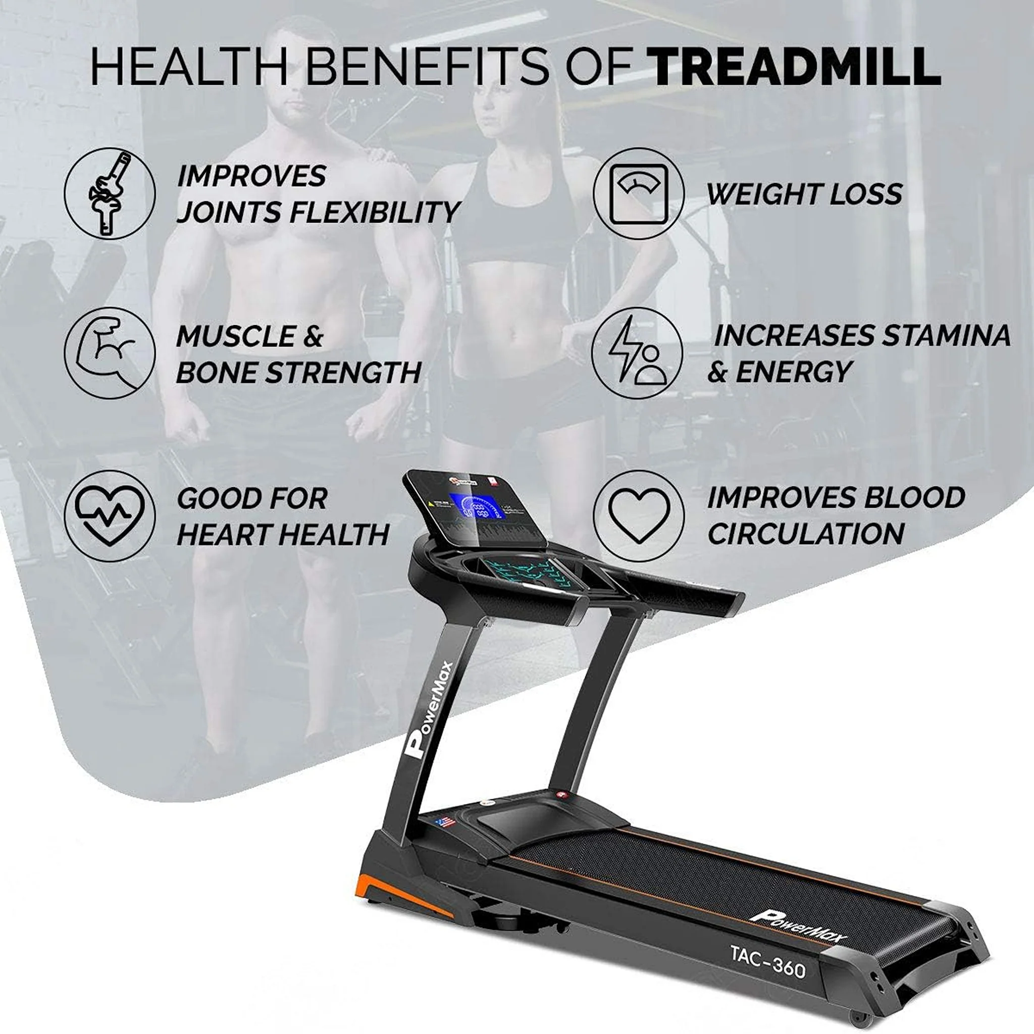 PowerMax Commercial & Automatic Incline Motorized Treadmill, TA-C4 - Image 7