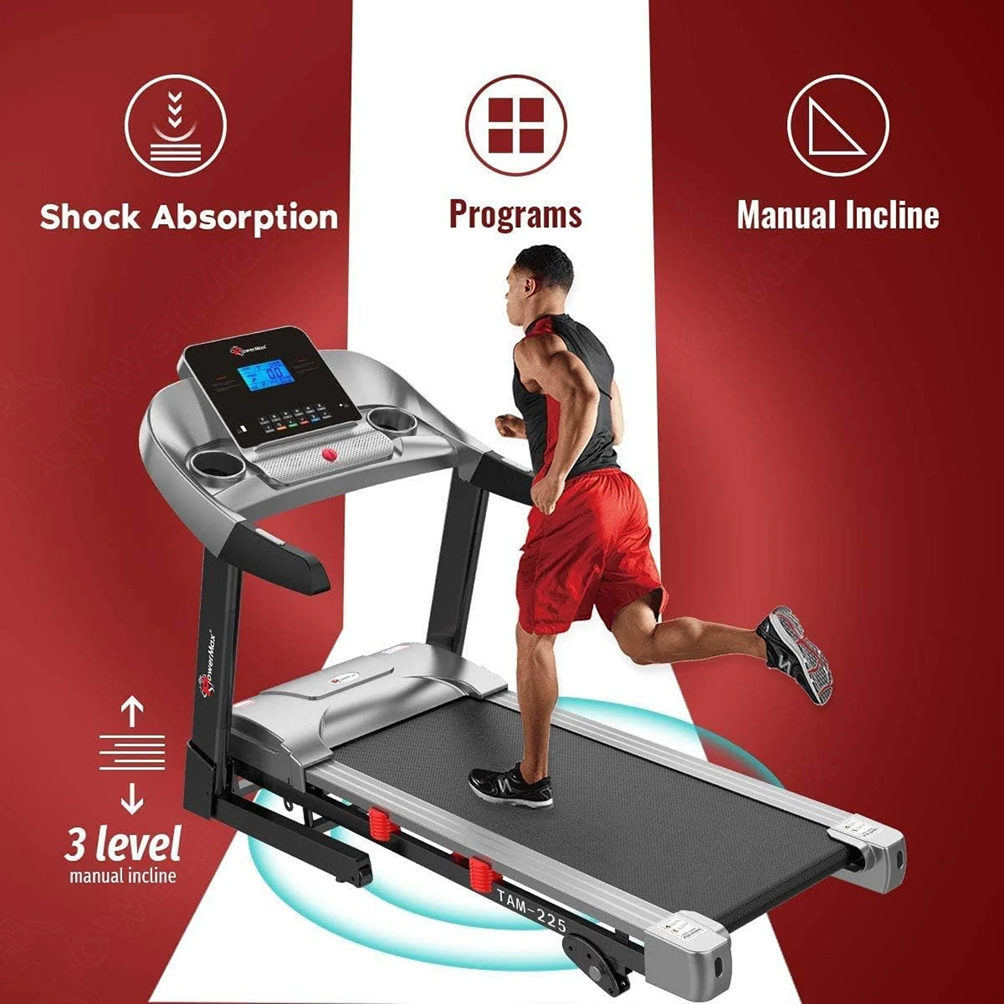 PowerMax Foldable and Manual Incline Treadmill, TAM-225 - Image 7