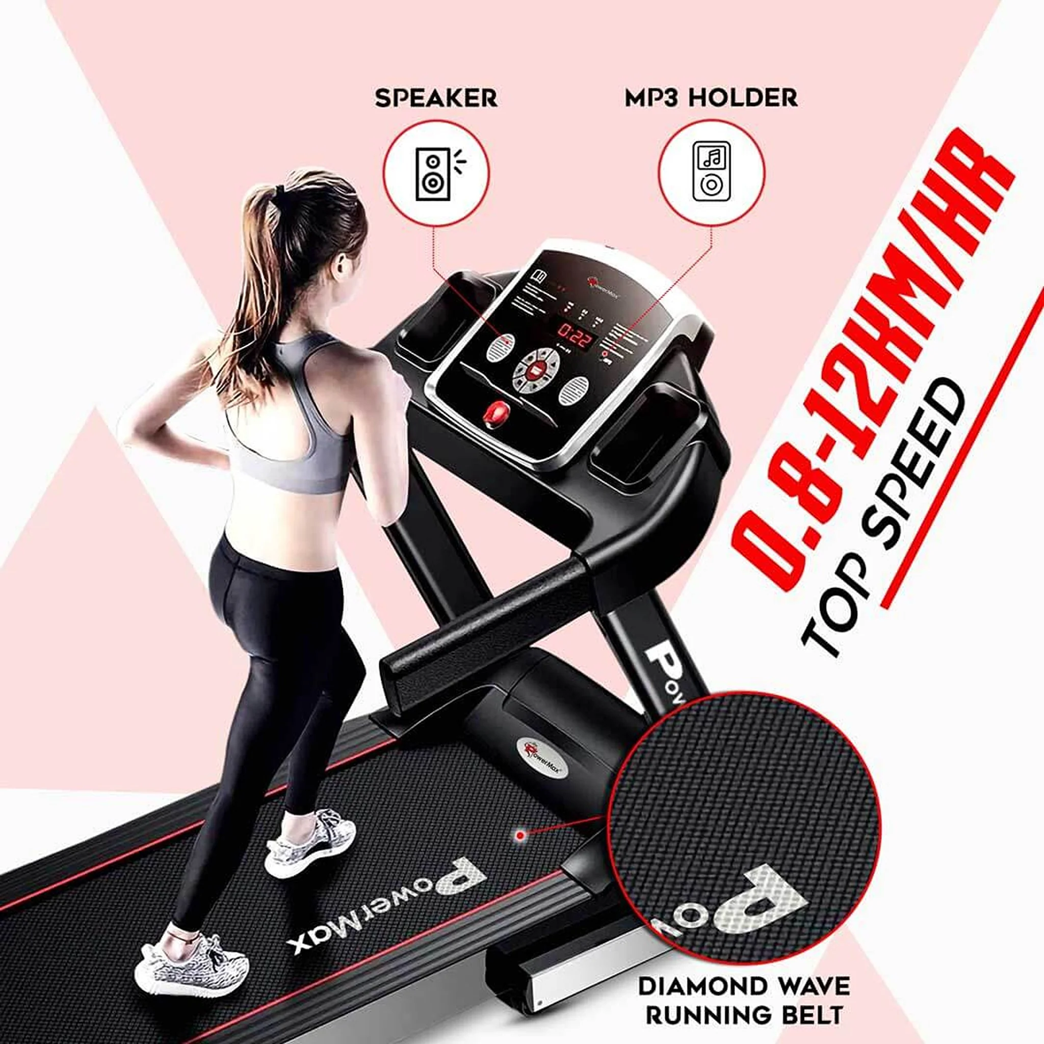PowerMax Motorized Treadmill with MP3 & iPad Holder, TDM-101 - Image 5