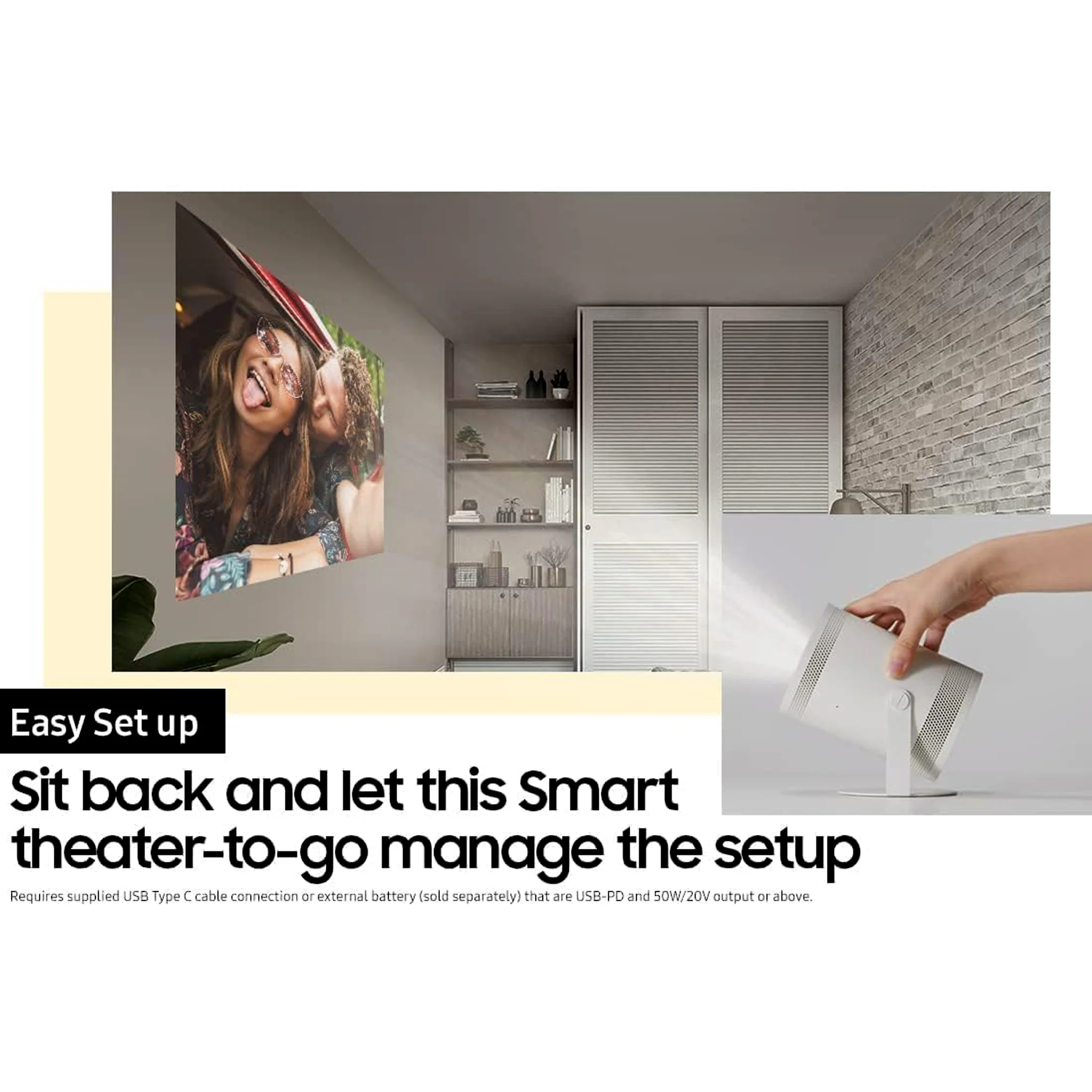 Samsung 30”- 100” The Freestyle FHD HDR Smart Portable Projector, SP-LSP3BLA - Image 4