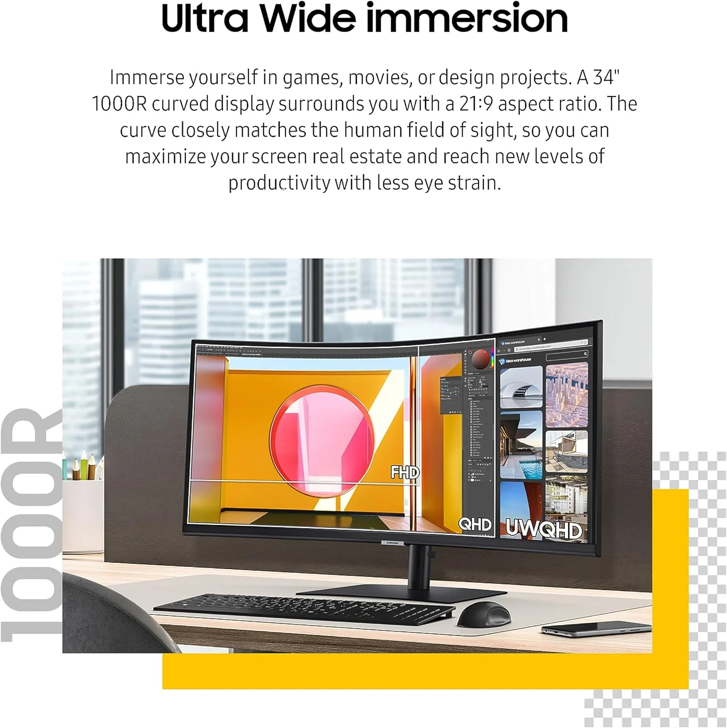 Samsung 34 inch ViewFinity 6 Series Ultrawide QHD Curved Monitor - 100Hz, S34C650UAM - Image 5