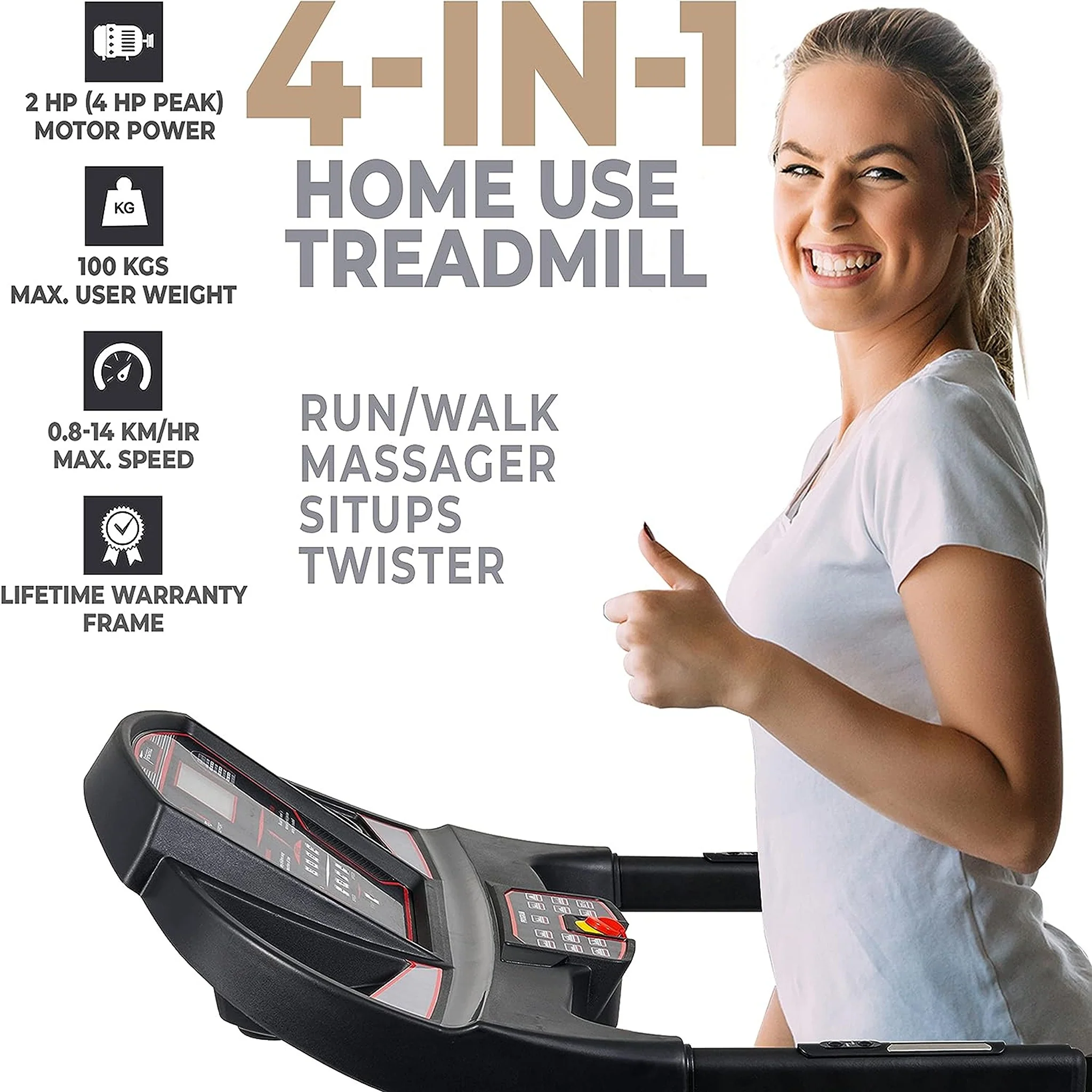 SKY LAND 4 In 1-Massager Foldable Motorized Treadmill, EM-1242 - Image 2