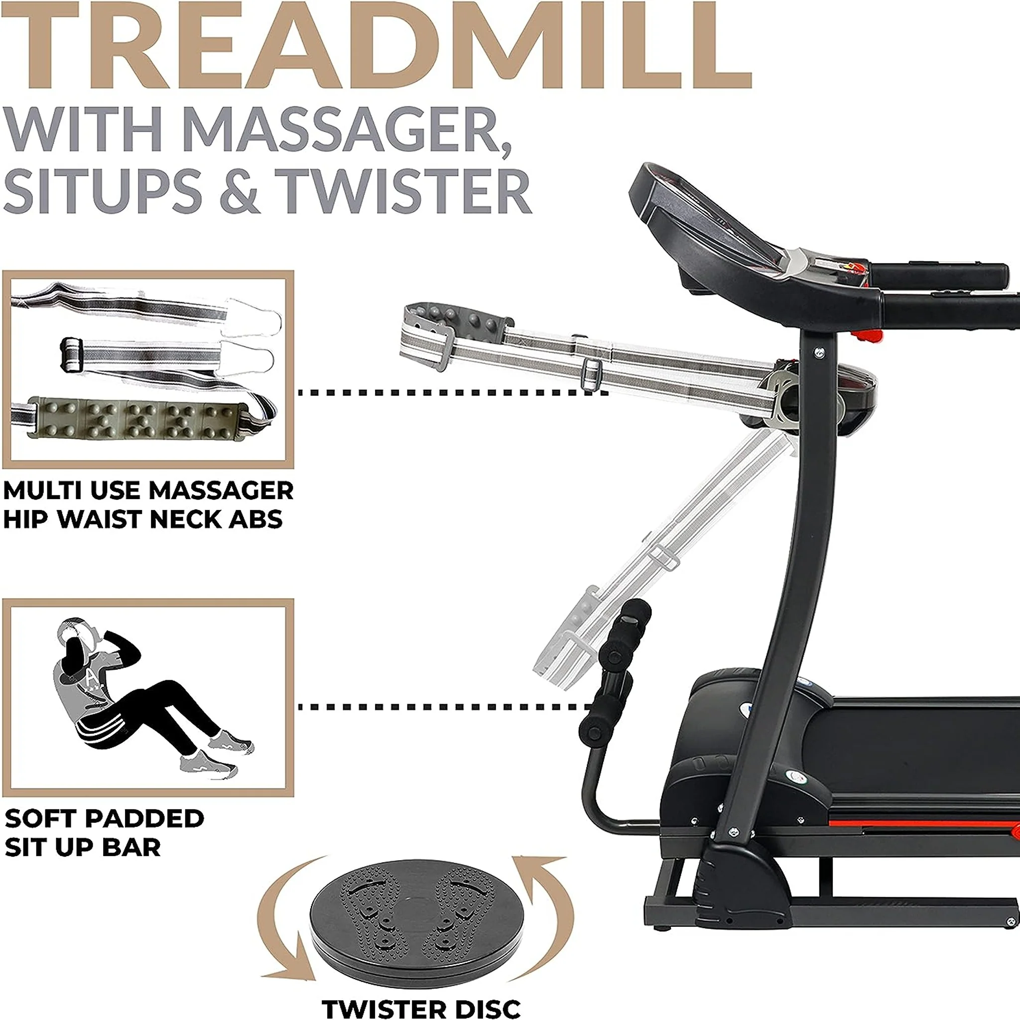 SKY LAND 4 In 1-Massager Foldable Motorized Treadmill, EM-1242 - Image 3