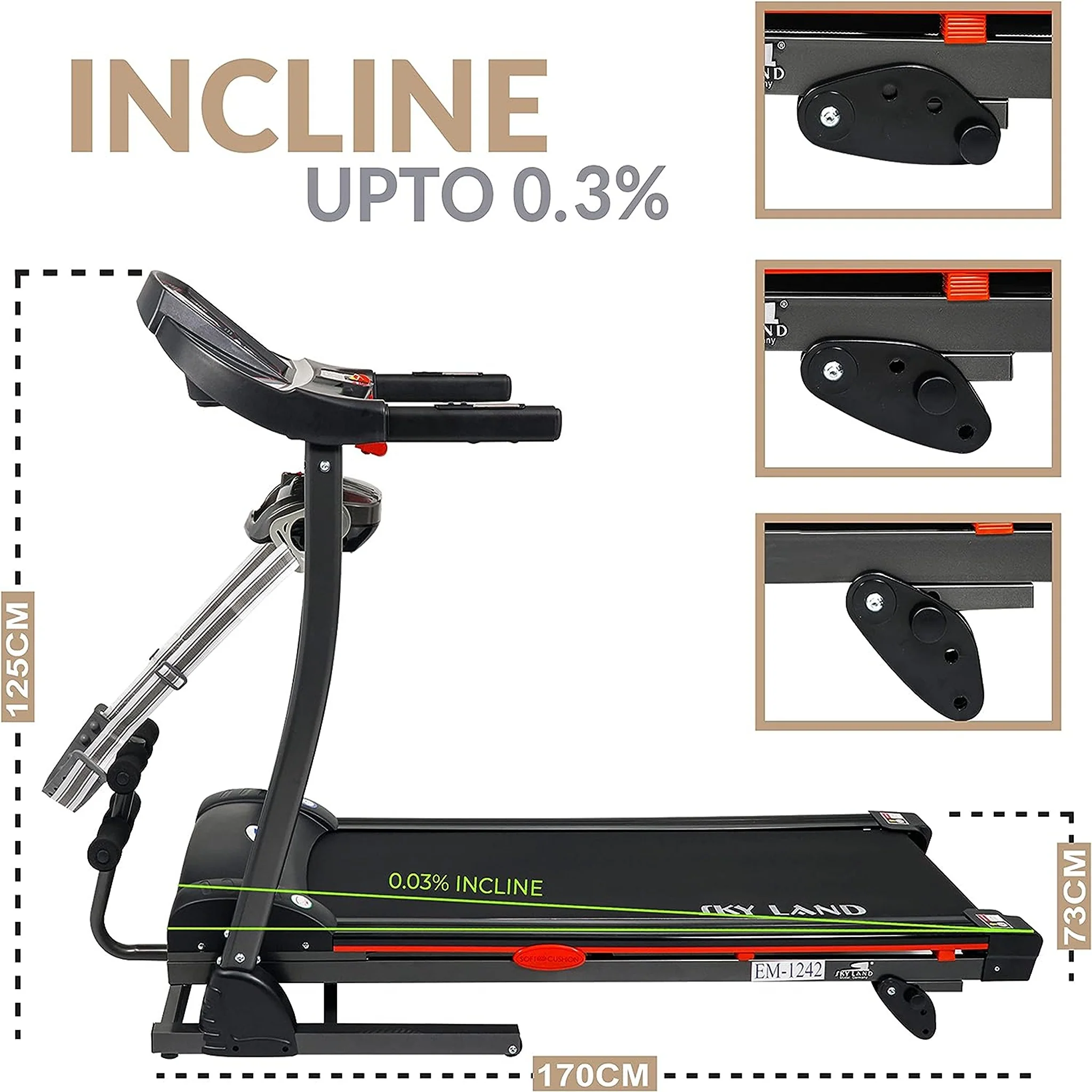 SKY LAND 4 In 1-Massager Foldable Motorized Treadmill, EM-1242 - Image 7
