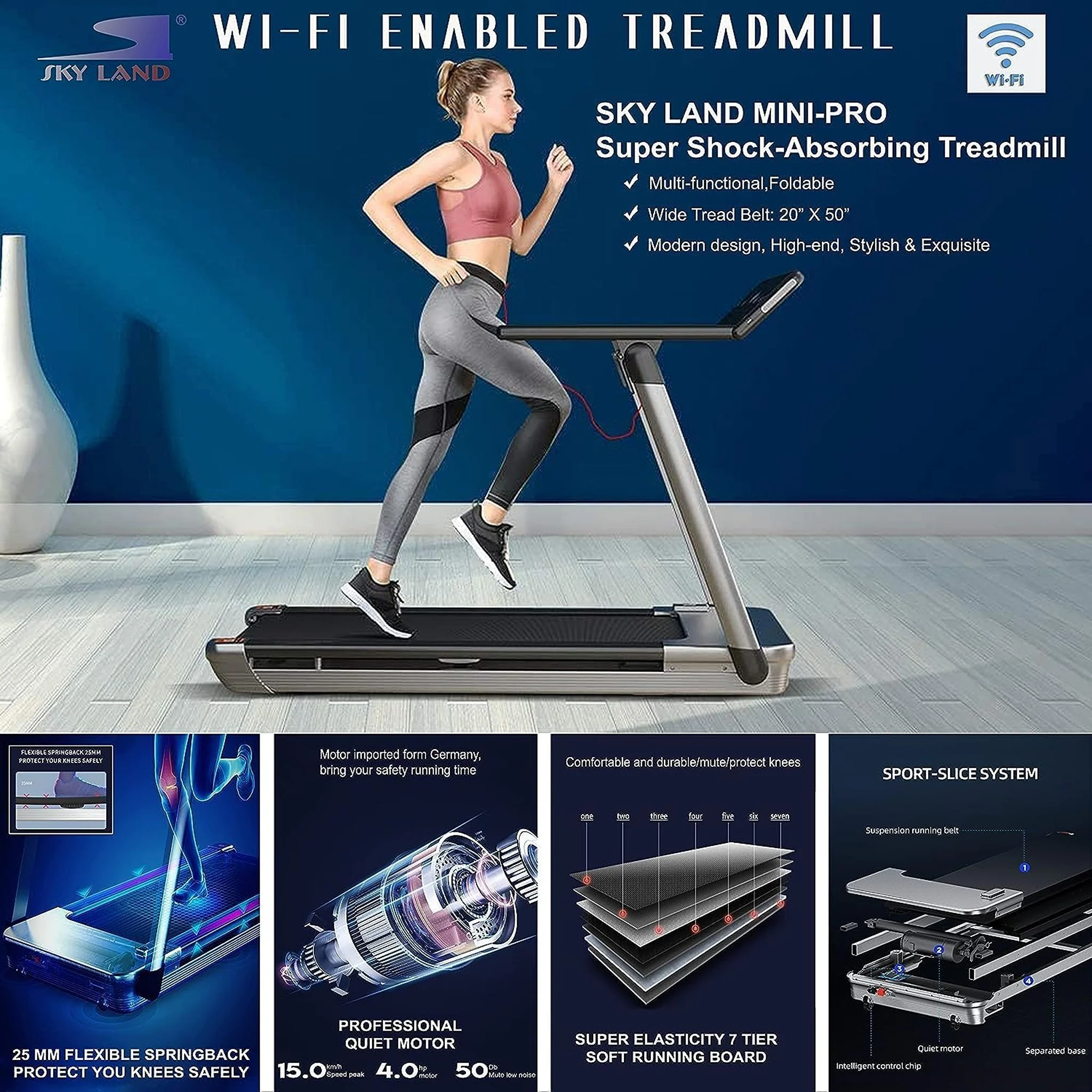 Sky Land Fitness 4.0HP Portable Compact Treadmill, EM-1286 - Image 3