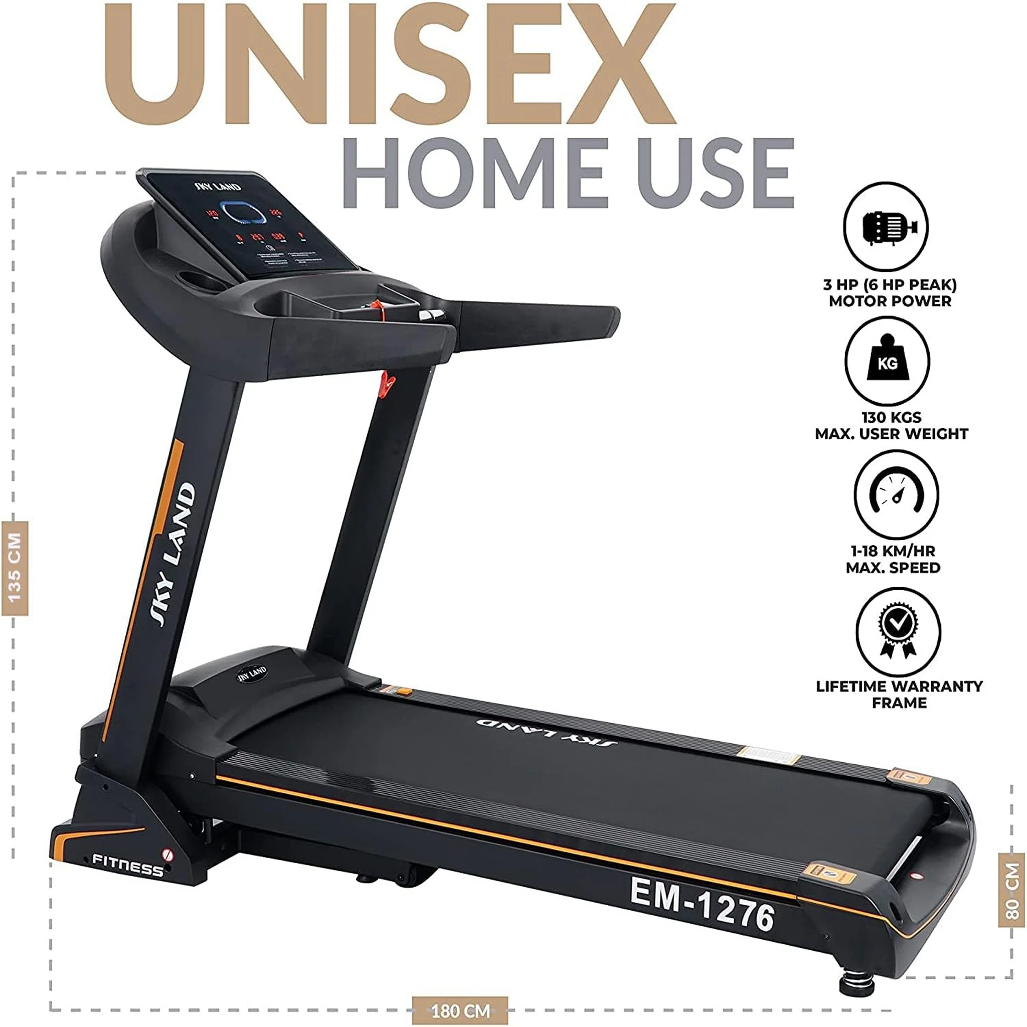 Sky Land Fitness 5.5HP Automatic Foldable Treadmill, EM-1276 - Image 3