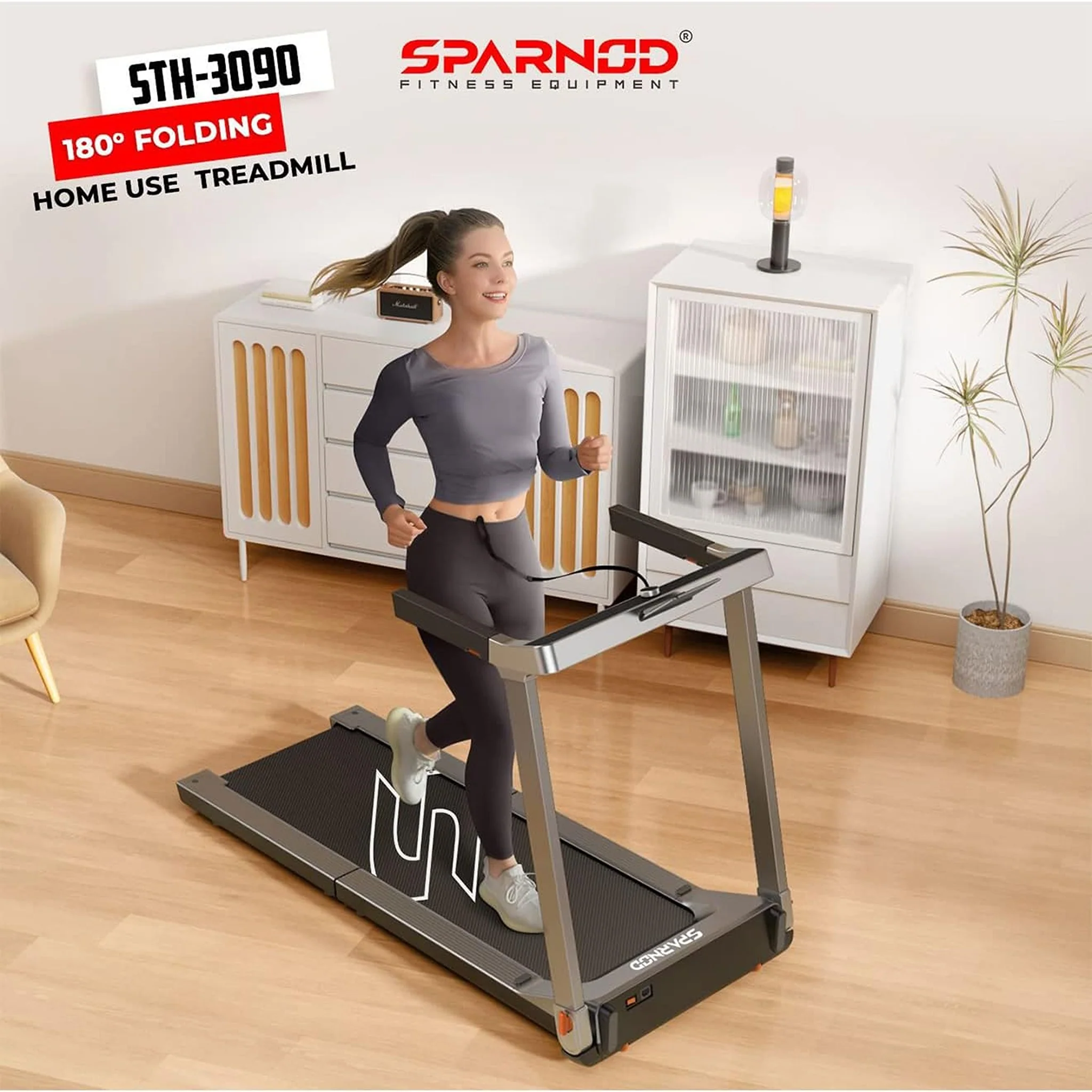 Sparnod 180 Degree Folding Running Deck Treadmill, STH-3090 - Image 2