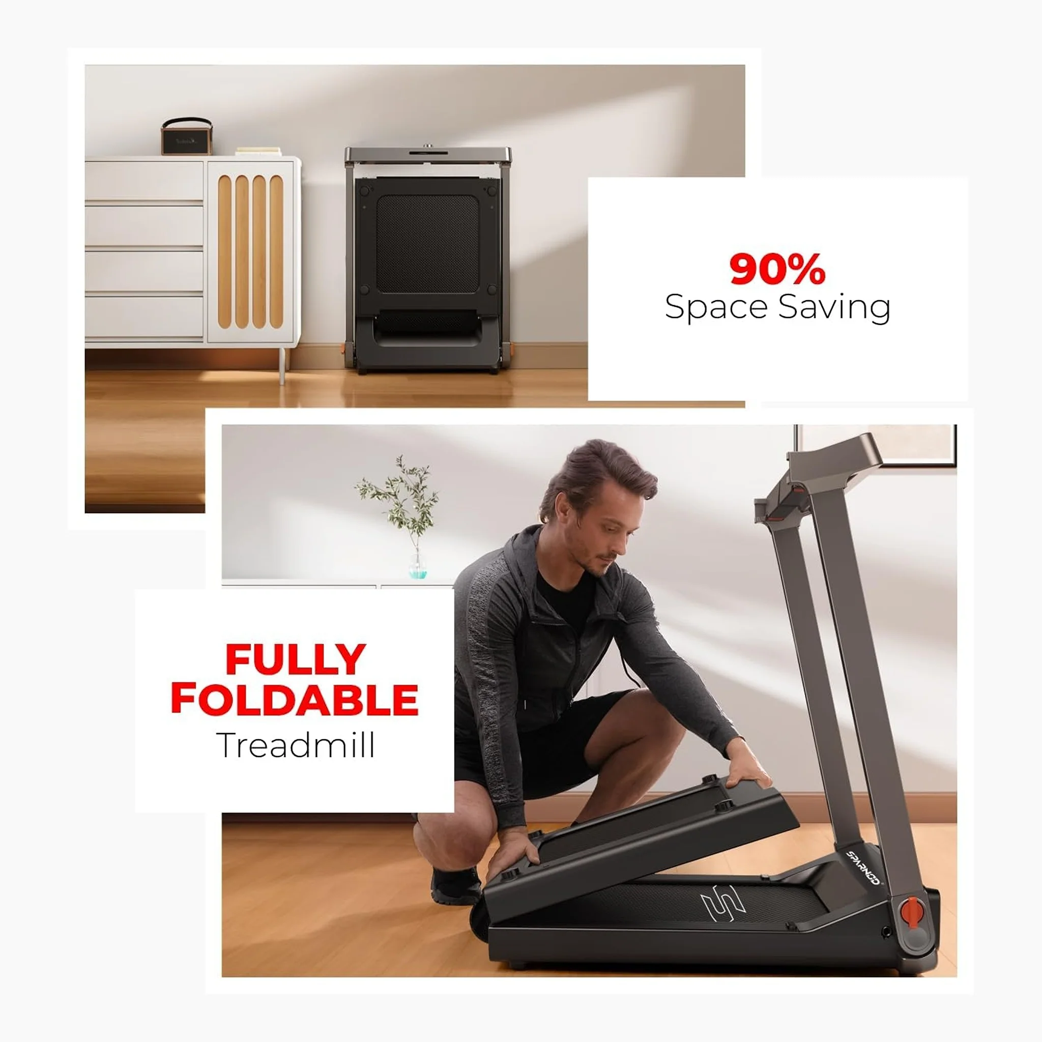Sparnod 180 Degree Folding Running Deck Treadmill, STH-3090 - Image 3
