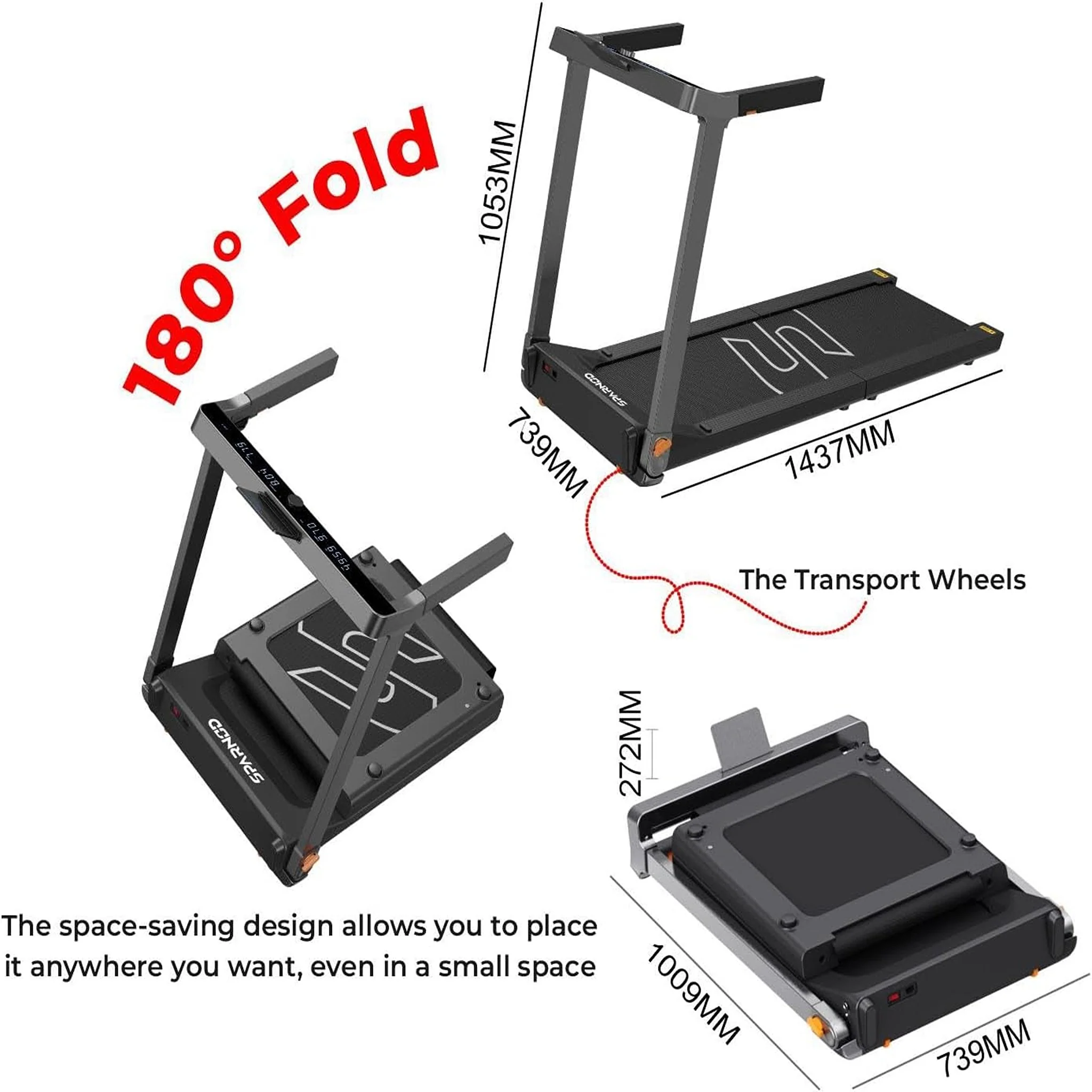 Sparnod 180 Degree Folding Running Deck Treadmill, STH-3090 - Image 4