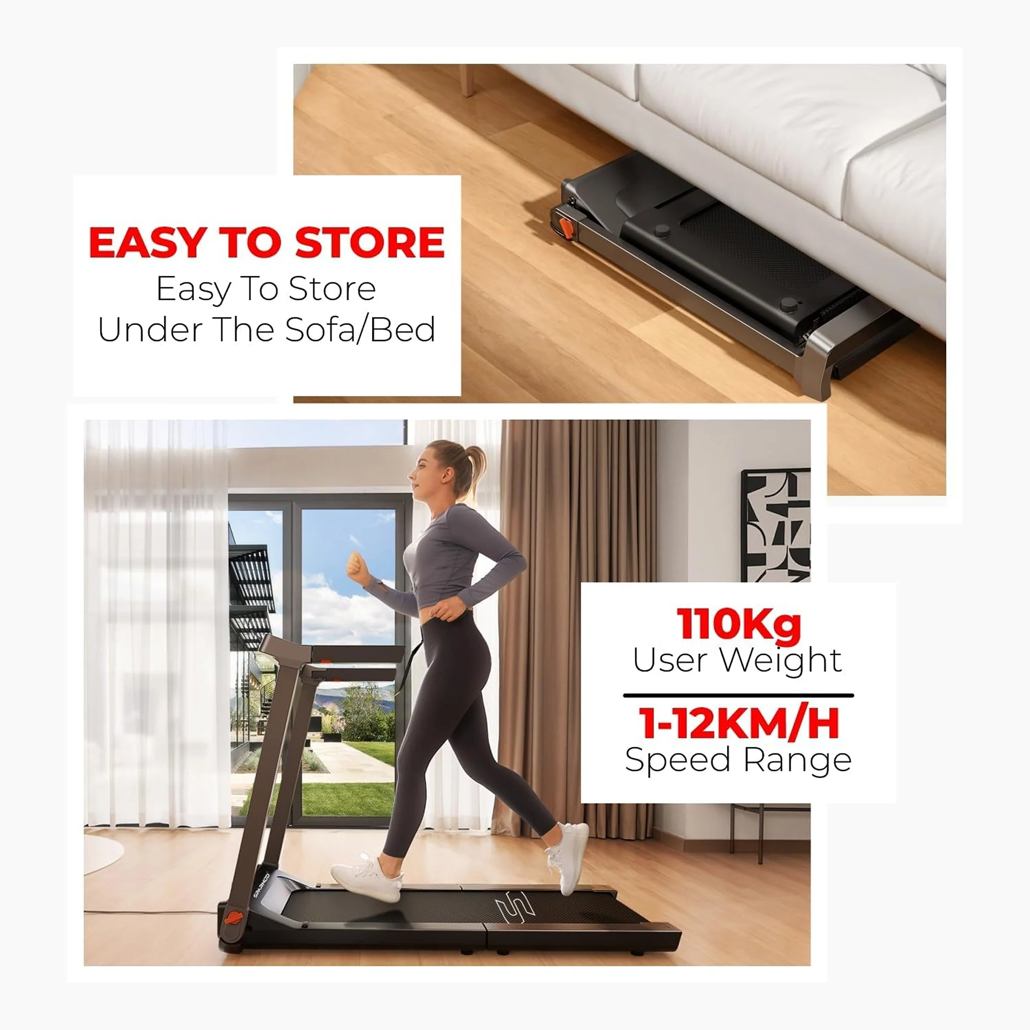Sparnod 180 Degree Folding Running Deck Treadmill, STH-3090 - Image 5