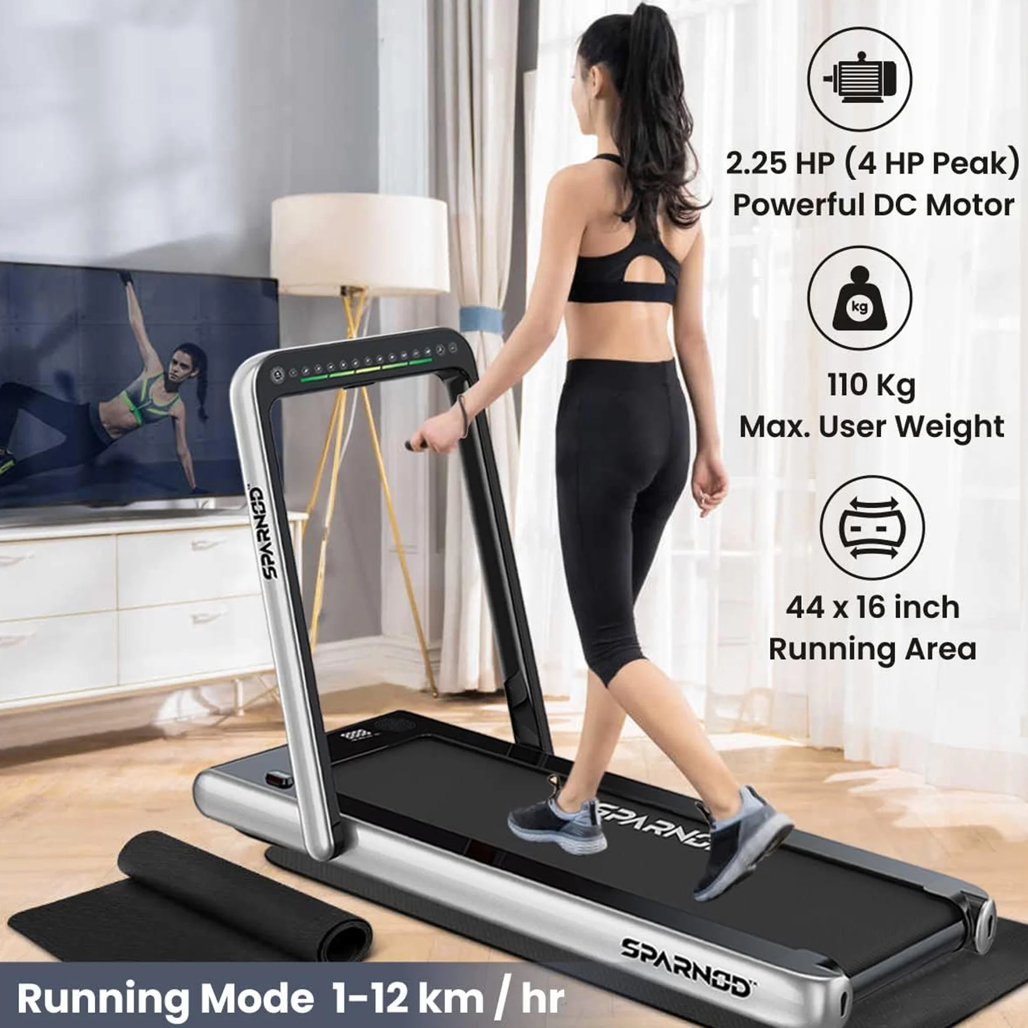 Sparnod Fitness 4 HP Peak 2 in 1 Foldable Treadmill, STH-3000 - Image 2