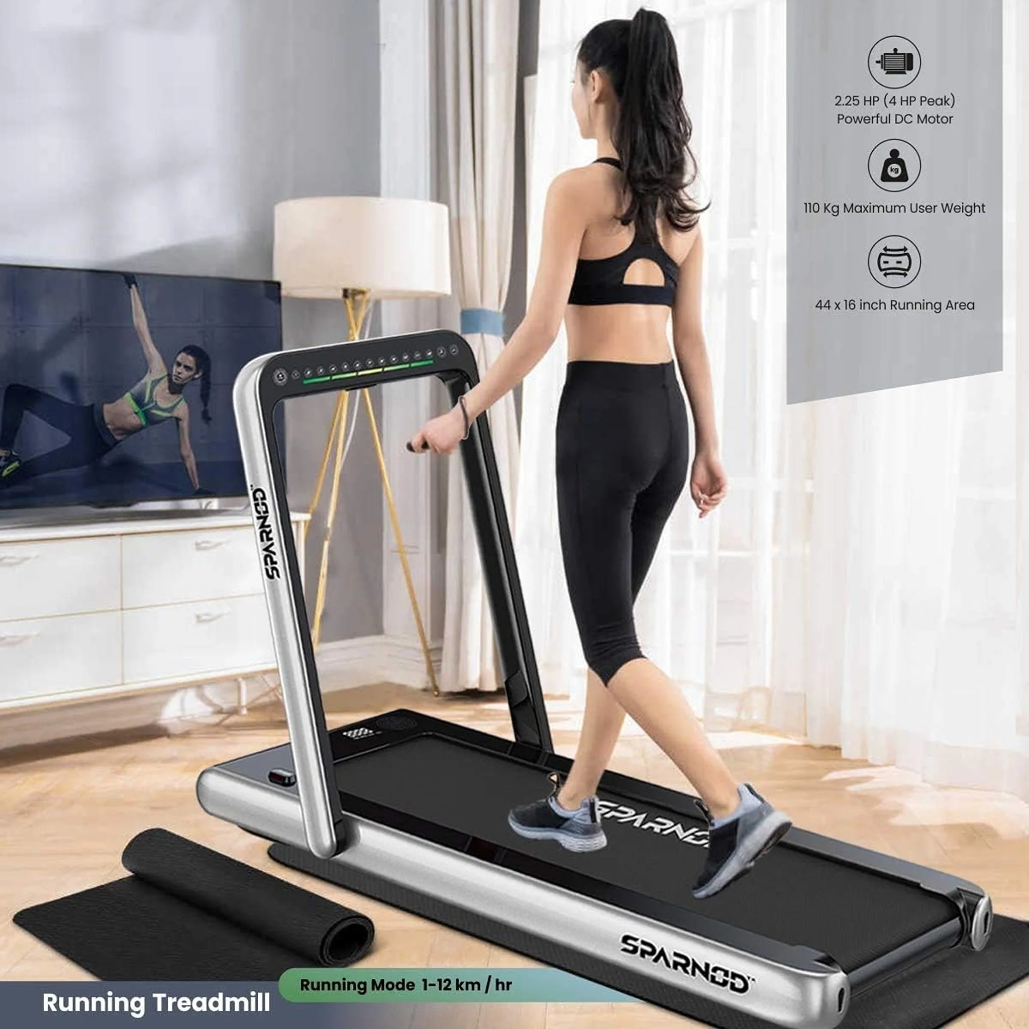 Sparnod Fitness 4HP 2 in 1 Foldable Treadmill, STH-3020 - Image 3