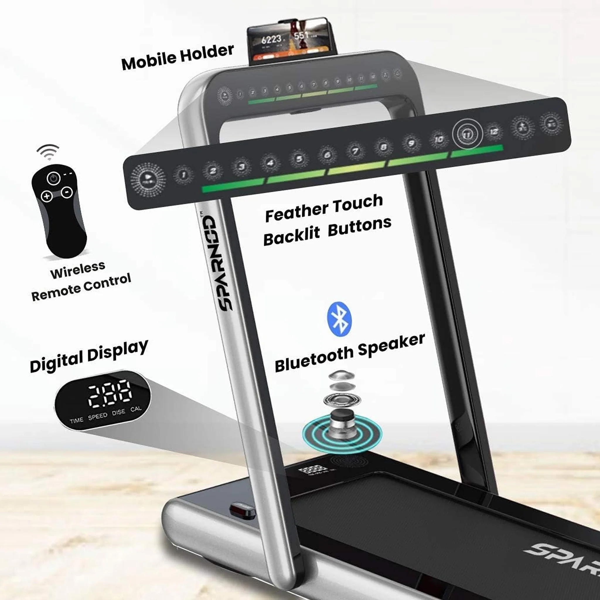 Sparnod Fitness 4HP 2 in 1 Foldable Treadmill, STH-3020 - Image 4