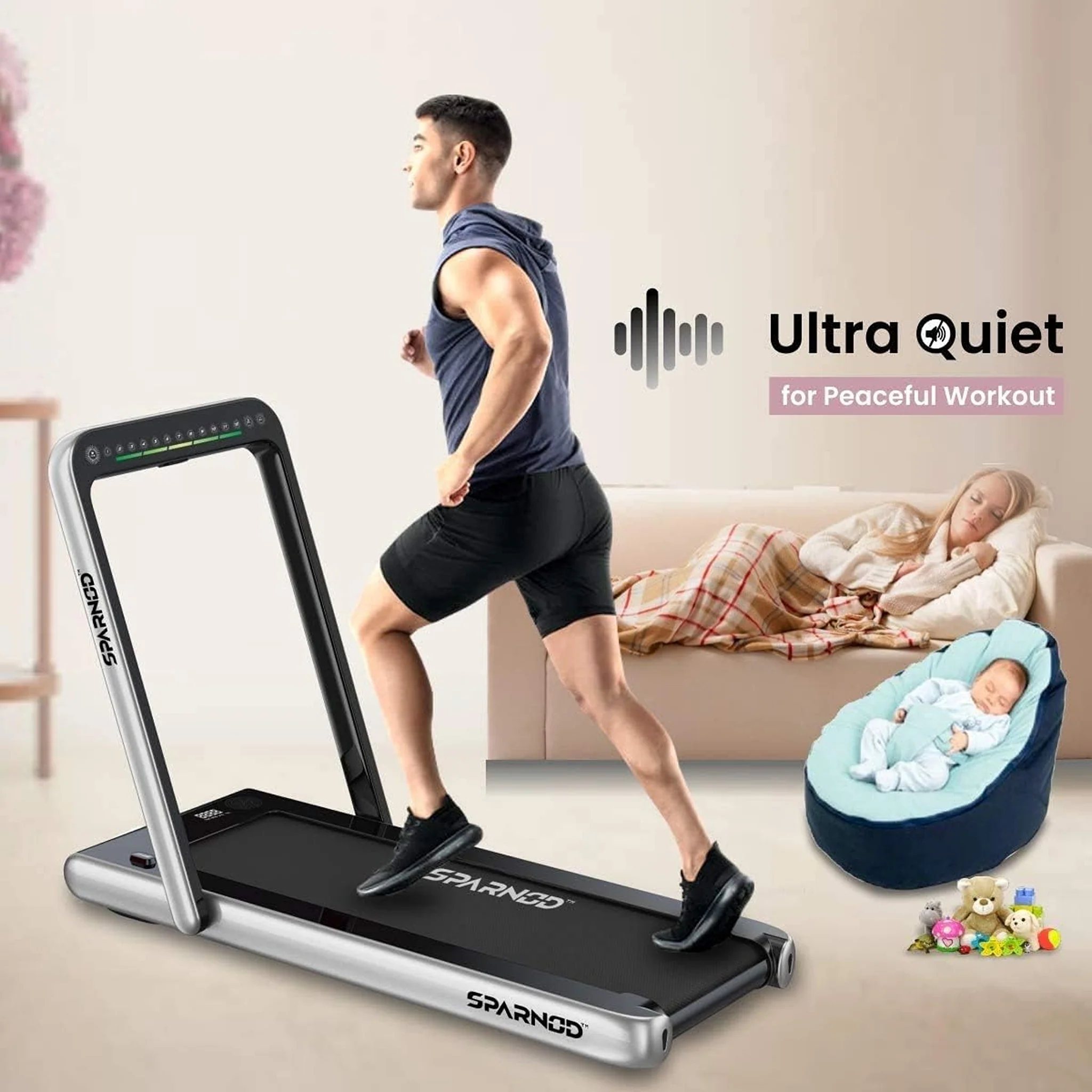 Sparnod Fitness 4HP 2 in 1 Foldable Treadmill, STH-3020 - Image 7