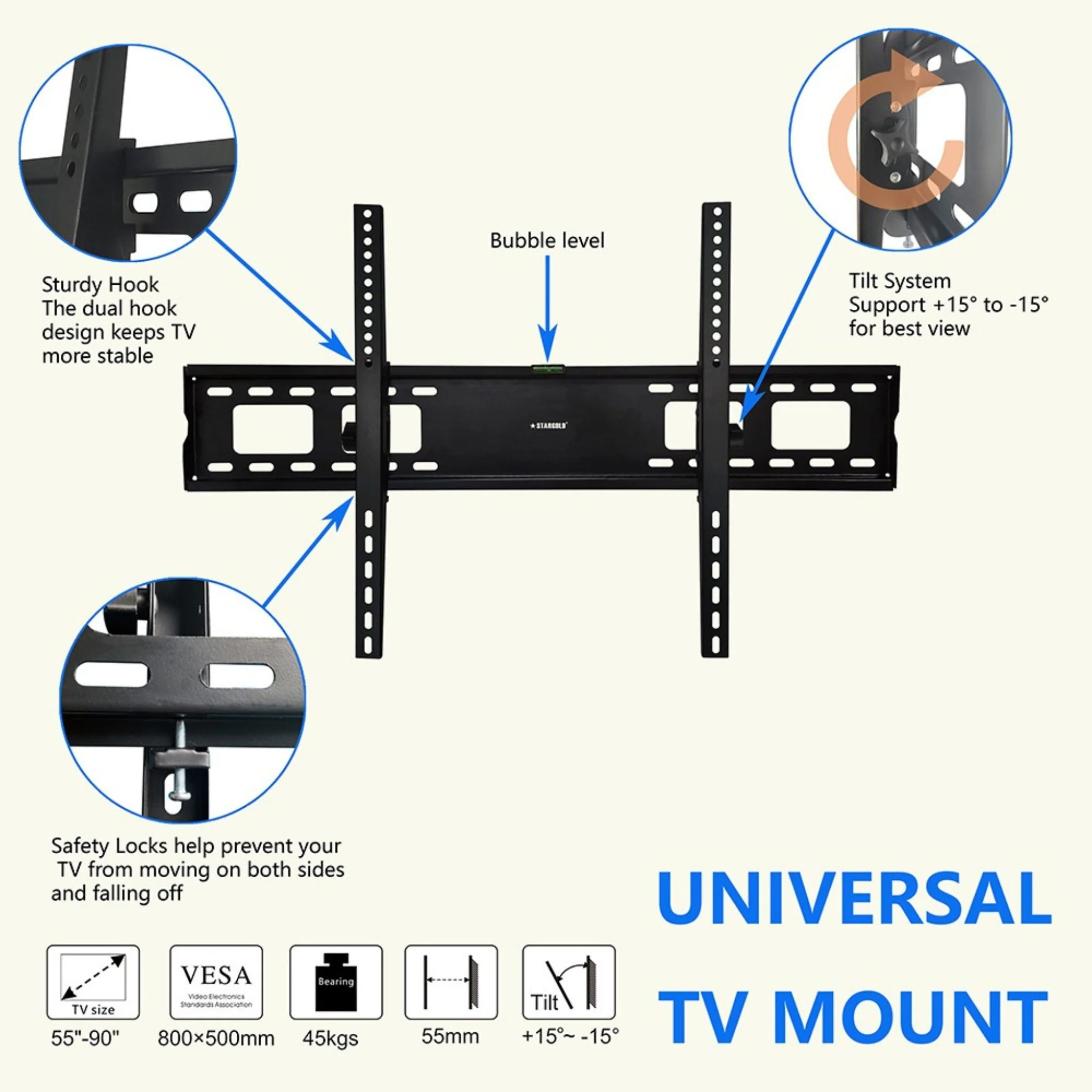 LED TV Wall Bracket Mount for Most 55-100 Inch Screens, SG-843TB - Image 4