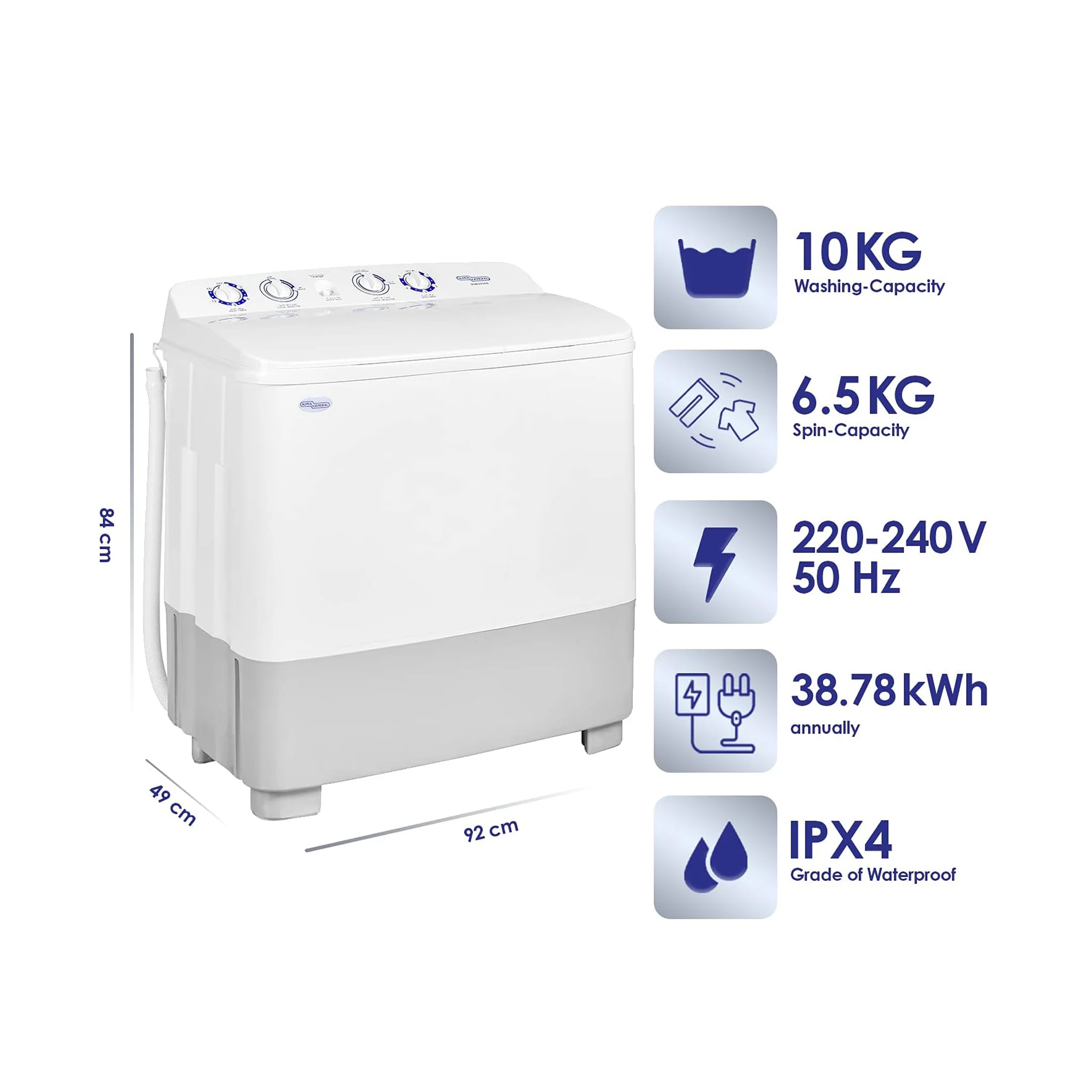 Super General 10KG Twin Hub Washing Machine, SGW105 - Image 2