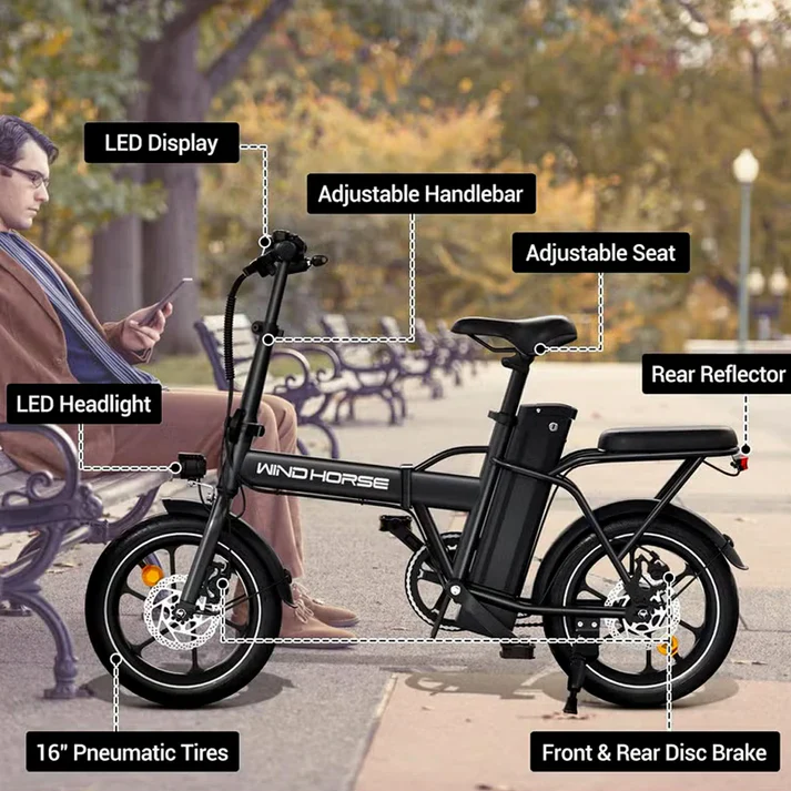 Wind Horse W2 A Electric Bike, W2 A (Black) - Image 7